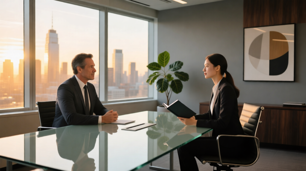 Kıbrıs’ta iş görüşmesi yapan aday ve işveren.