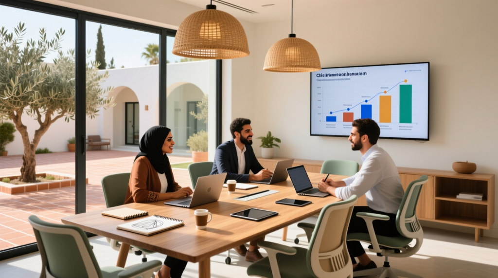 Kıbrıs iş dünyasında kariyer fırsatlarını değerlendiren profesyoneller.